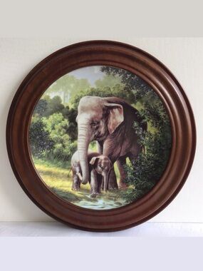 W S George The Asian Elephant Plate with Van Hygan & Smythe Display Frame